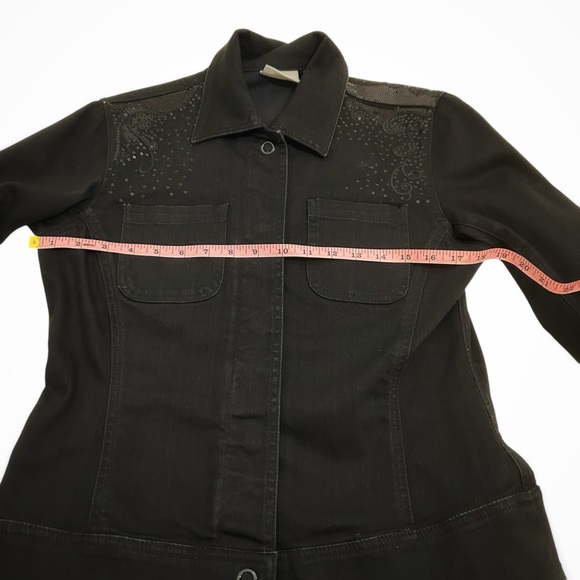 Chico’s Platinum Black Denim Embroidered Sequined Jacket Size 0 XS - Picture 9 of 14